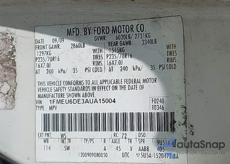 2010 Ford Explorer Xlt from USA, damaged, VIN 1FMEU6DE3AUA15004